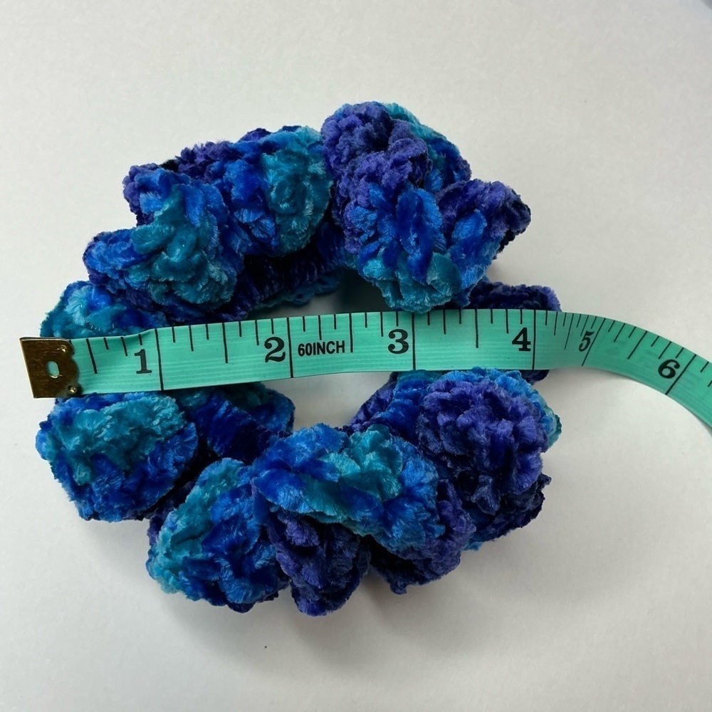 Crochet Crushed Velvet Scrunchie Set of 3 Oversized Hair Tie Plush Handmade - Picture 4 of 16